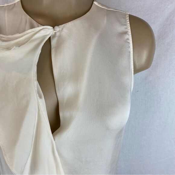 Theory 100% Silk Exaggerated Ruffle Front Sleeveless Blouse Top M - Picture 5 of 9